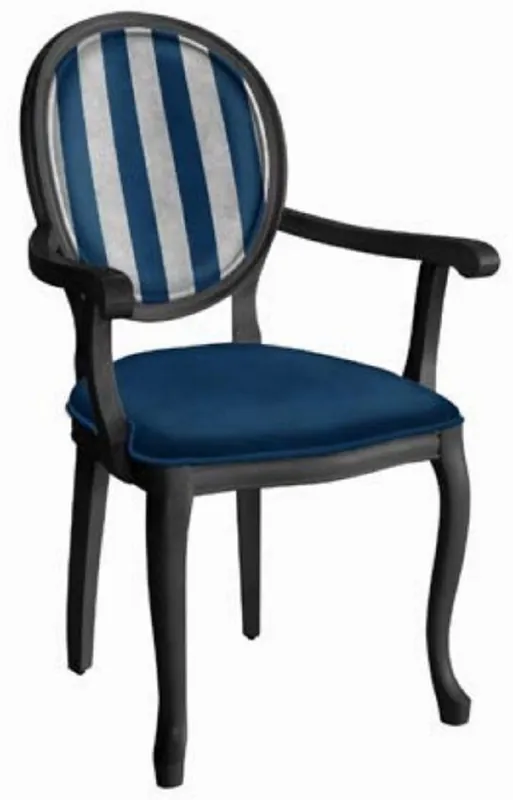 Beliebt Casa Padrino Barock Esszimmerstuhl Blau / Silber / Schwarz - Handgefertigter Antik Stil Stuhl mit Armlehnen - Esszimmer Möbel im Barockstil