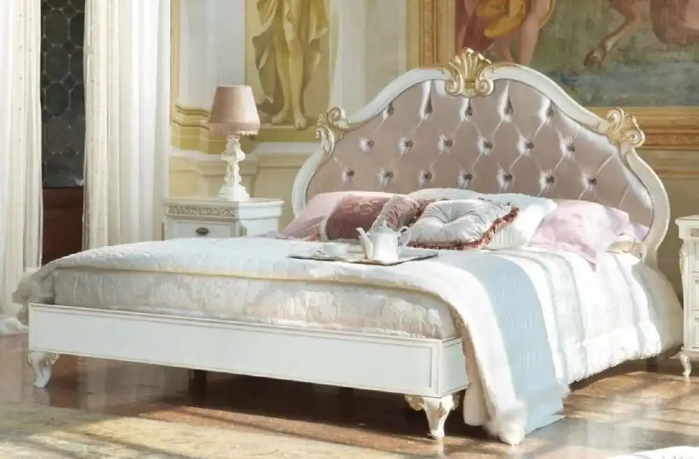 Geprüft Casa Padrino Luxus Barock Doppelbett Rosa / Weiß / Gold - Prunkvolles Massivholz Bett - Barock Schlafzimmer Möbel - Luxus Qualität - Made in Italy