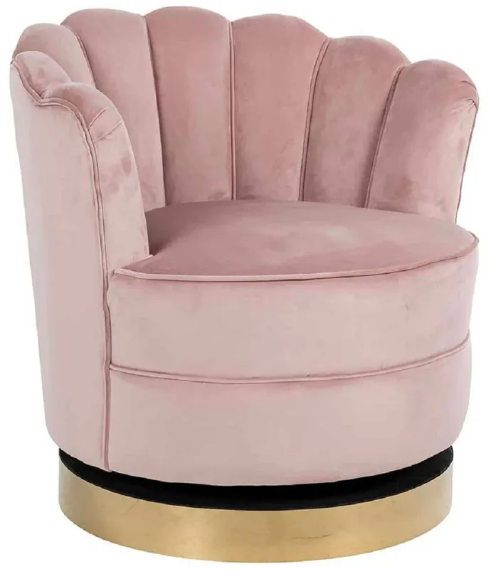 Casa Padrino Luxus Samt Drehsessel Rosa / Gold 81,5 x 76 x H. 79 cm - Moderner Wohnzimmer Sessel - Luxus Wohnzimmer Möbel Top-Seller