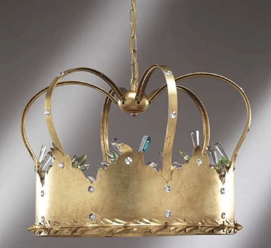 Casa Padrino Luxus Barock LED Kronleuchter Krone Gold / Mehrfarbig Ø 50 x H. 40 cm - Handgefertigter Metall Lüster mit Kristallglas - Barock LED Leuchten Top-Preis