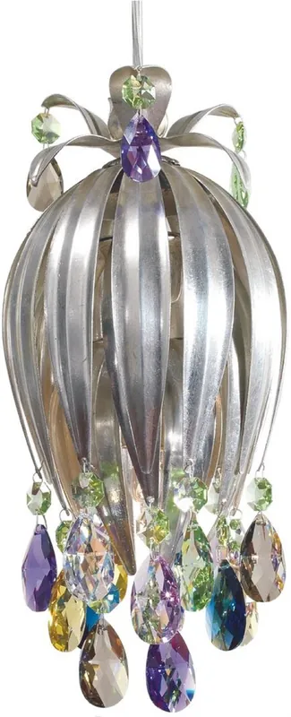 Sonderangebot Casa Padrino Luxus LED Hängeleuchte Silber / Mehrfarbig Ø 12 x H. 26 cm - Moderne Metall Hängelampe mit Swarovski Kristallglas - Luxus Kollektion