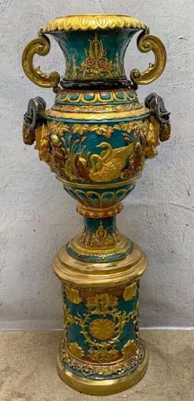 Top-Seller Casa Padrino Luxus Barock Bronze Vase Mehrfarbig / Gold 53 x 43 x H. 127 cm - Prunkvolle Vase mit Sockel - Barock Deko Accessoires