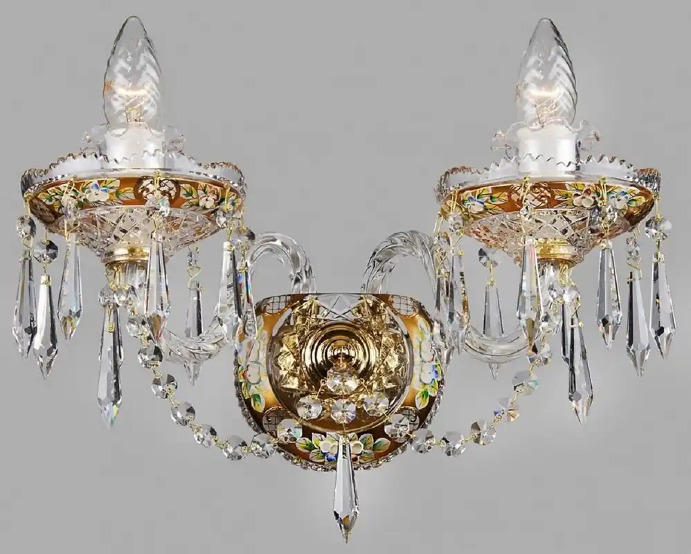 Casa Padrino Luxus Barock Kristall Wandleuchte Gold 36 x H. 31 cm - Prunkvolle Doppel Wandlampe im Barockstil - Barock Leuchten - Edel & Prunkvoll Knallerangebot