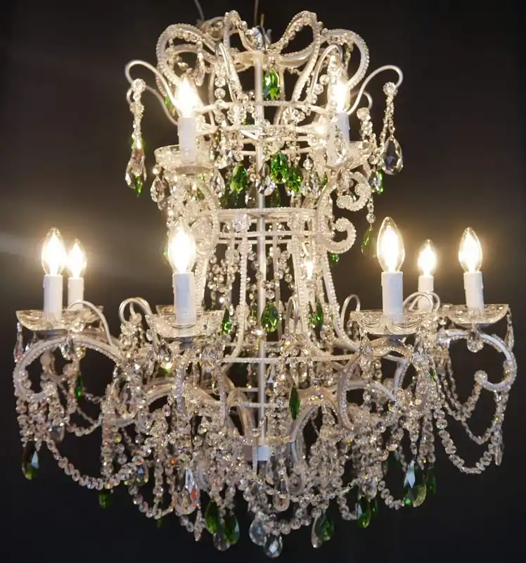 Casa Padrino Luxus Barock Kristallglas Kronleuchter Grün / Silber Ø 80 x H. 95 cm - Hotel & Restaurant Kronleuchter - Barock Leuchten - Edel & Prunkvoll - Luxus Qualität - Made in Italy Schnäppchen
