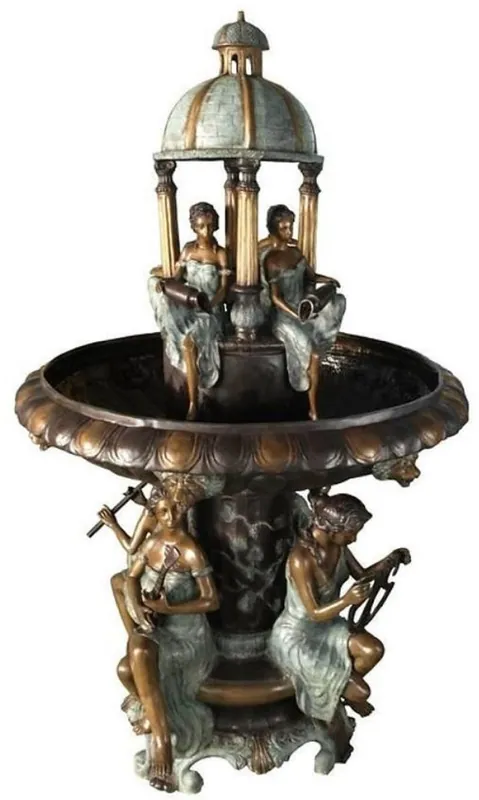 Casa Padrino Luxus Jugendstil Bronze Springbrunnen Türkis / Bronzefarben / Gold Ø 130 x H. 226 cm - Prunkvoller Gartenbrunnen - Gartendeko Brunnen - Barock & Jugendstil Garten Deko Accessoires Geprüft