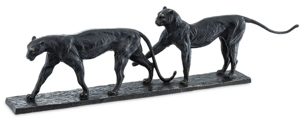 Casa Padrino Luxus Bronze Skulptur Leoparden Paar 86 x 9,5 x H. 24 cm - Bronzefigur - Dekofigur - Deko Accessoires - Luxus Kollektion Sofort Bestellen