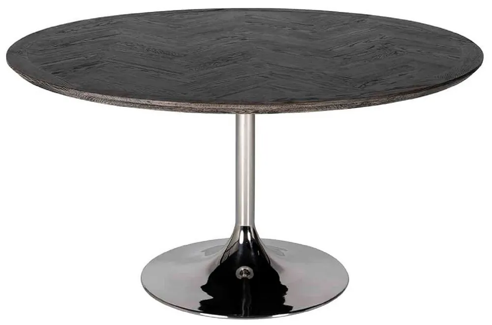 Casa Padrino Luxus Esstisch Schwarz / Silber Ø 140 x H. 75 cm - Runder Esszimmertisch mit Eichenfurnier Tischplatte und Edelstahl Tischbein - Luxus Esszimmer Möbel Solange Der Vorrat Reicht