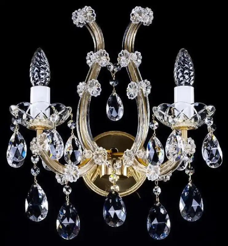 Casa Padrino Luxus Barock Kristall Doppel Wandleuchte Gold 33 x 17 x H. 38,5 cm - Prunkvolle Wandlampe mit Böhmischem Kristallglas - Edel & Prunkvoll Neu