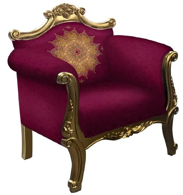 Casa Padrino Barock Sessel Lila / Gold - Handgefertigter Wohnzimmer Sessel im Barockstil - Barock Wohnzimmer Möbel Rabatt