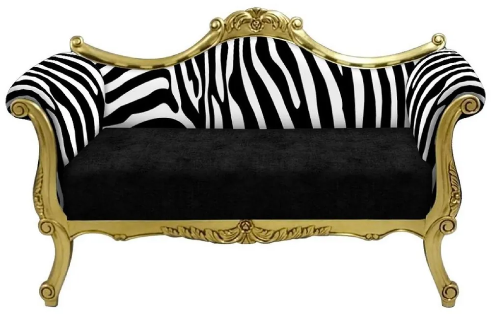 Casa Padrino Barock Sofa mit Zebra Muster Schwarz / Weiß / Gold - Handgefertigtes Wohnzimmer Sofa im Barockstil - Barock Wohnzimmer Möbel Sonderaktion