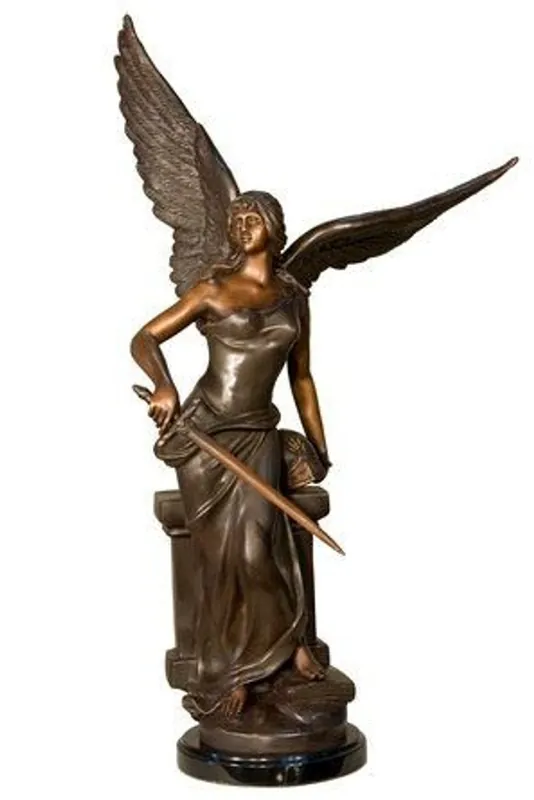 Casa Padrino Luxus Bronze Skulptur Engel mit Schwert 25 x 43 x H. 74 cm - Bronzefigur - Dekofigur - Deko Accessoires - Luxus Kollektion Sofort Bestellen