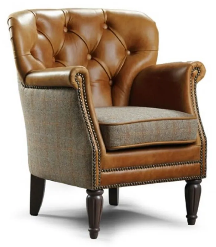Top-Seller Casa Padrino Luxus Chesterfield Leder Sessel Braun / Grau / Dunkelbraun 75 x 70 x H. 82 cm - Echtleder Wohnzimmer Sessel - Chesterfield Wohnzimmer Möbel