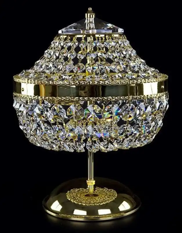 Markenware Casa Padrino Luxus Barock Kristall Tischleuchte Gold Ø 24 x H. 34 cm - Prunkvolle Hockerleuchte mit Böhmischem Kristallglas - Barock Kristall Leuchten