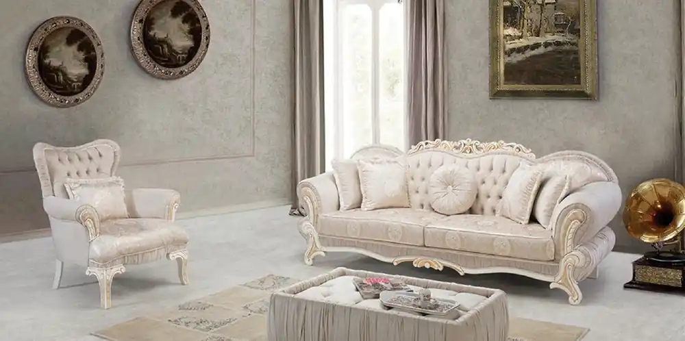 Casa Padrino Luxus Barock Wohnzimmer Set Rosa / Weiß / Beige - 2 Sofas mit Muster & 2 Sessel mit Muster & 1 Couchtisch - Prunkvolle Barock Wohnzimmer Möbel Preis Gesenkt
