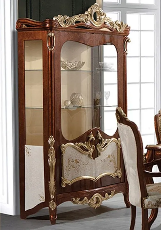 Preisreduziert Casa Padrino Luxus Barock Vitrine Braun / Cremefarben / Gold - Handgefertigter Massivholz Vitrinenschrank mit 2 Glastüren - Prunkvolle Barock Möbel