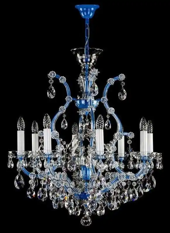 Casa Padrino Luxus Barock Kronleuchter Blau Ø 73 x H. 79 cm - Prunkvoller Kronleuchter mit Böhmischem Kristallglas - Hotel & Restaurant Kronleuchter Nur Für Kurze Zeit