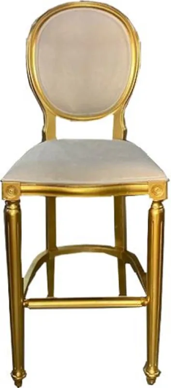 Schnäppchen Casa Padrino Barock Barstuhl Cremefarben / Gold - Handgefertigter Antik Stil Barhocker - Barock Barmöbel