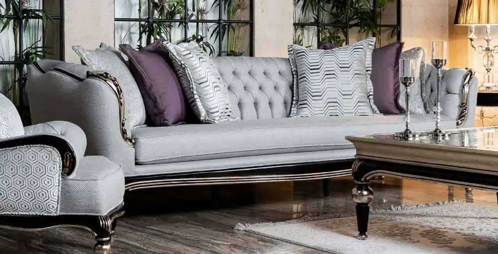 Casa Padrino Luxus Barock Sofa Grau / Schwarz / Silber - Handgefertigtes Wohnzimmer Sofa - Barock Wohnzimmer Möbel Zertifiziert