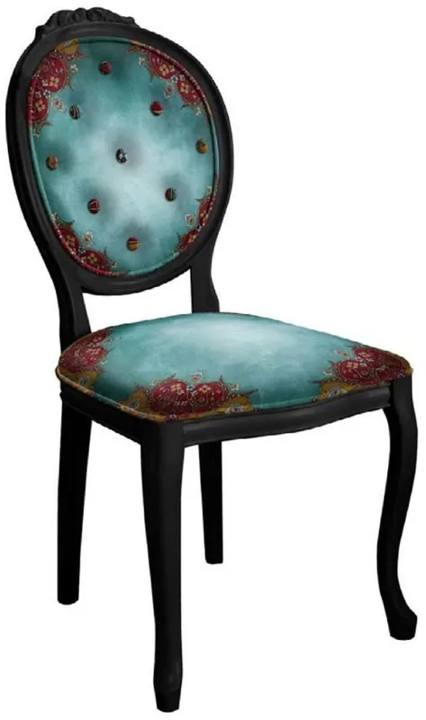 Top-Preis Casa Padrino Barock Esszimmerstuhl mit elegantem Design Mehrfarbig / Schwarz - Handgefertigter Antik Stil Stuhl - Esszimmer Möbel im Barockstil