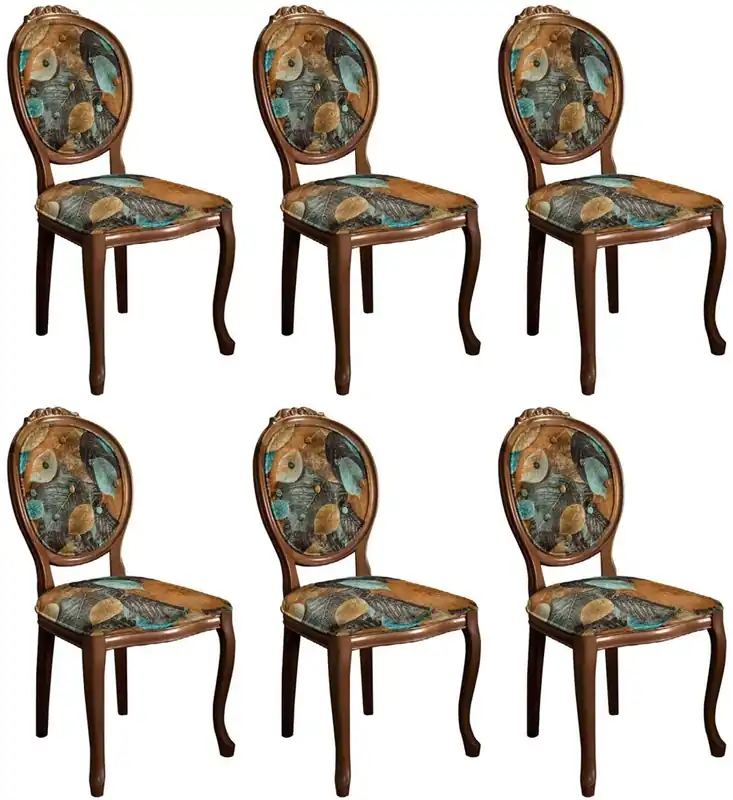 Casa Padrino Barock Esszimmerstuhl Set mit elegantem Design Mehrfarbig / Braun - 6 Handgefertigte Küchen Stühle im Barockstil - Barock Esszimmer Möbel Saisonangebot