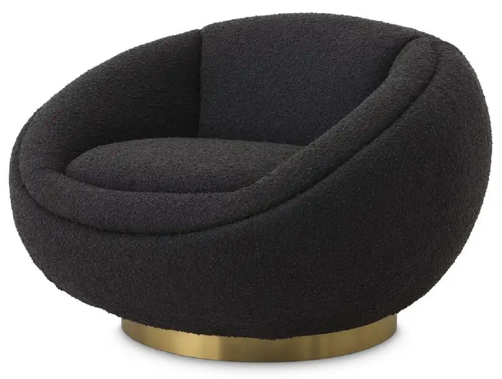 Casa Padrino Luxus Drehsessel Schwarz / Messingfarben 100 x 102 x H. 68 cm - Moderner Wohnzimmer Sessel - Luxus Wohnzimmer Möbel Direkt Vom Hersteller