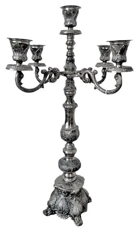 Echt Casa Padrino Barock Kerzenhalter Silber 57 x 30 x H. 90 cm - Aluminium Kerzenständer im Barockstil - Barock Deko Accessoires