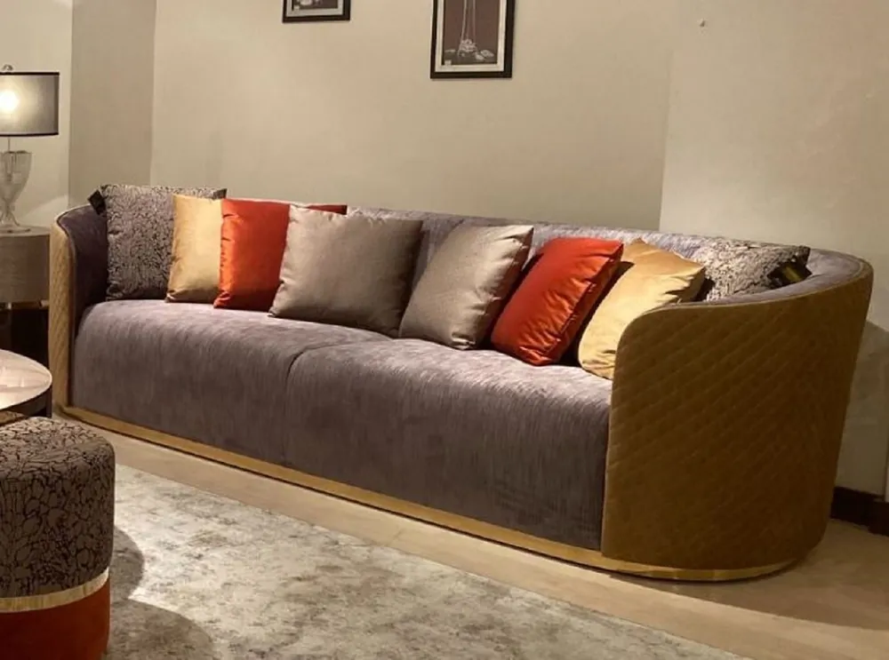 Letzte Chance Casa Padrino Luxus Sofa Lila / Beige / Dunkelbraun / Gold - Wohnzimmer Sofa - Hotel Sofa - Luxus Möbel