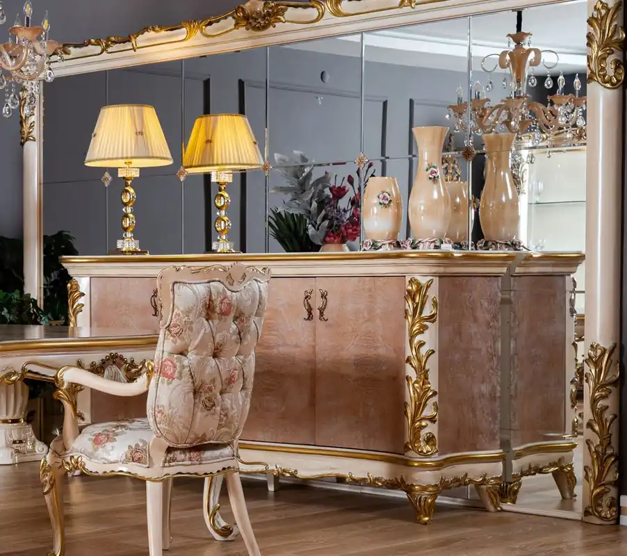 Neu Im Sortiment Casa Padrino Luxus Barock Möbel Set Beige / Weiß / Gold - 1 Barock Sideboard mit 4 Türen & 1 Riesiger Barock Wandspiegel - Barock Möbel