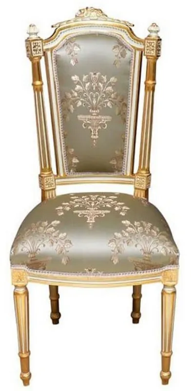 Schneller Versand Casa Padrino Barock Esszimmerstuhl Silber / Weiß / Gold - Handgefertigter Antik Stil Stuhl - Esszimmer Möbel im Barockstil