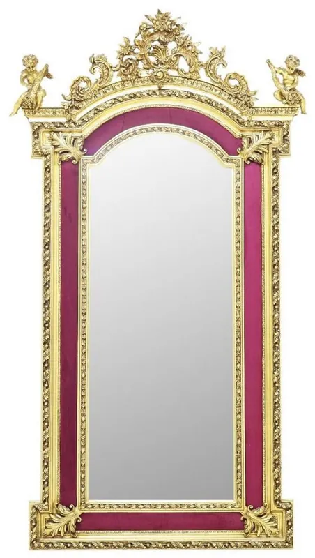 Casa Padrino Barock Standspiegel mit dekorativen Engelsfiguren Bordeauxrot / Gold - Handgefertigter Massivholz Spiegel im Barockstil - Barock Möbel - Edel & Prunkvoll Top-Preis