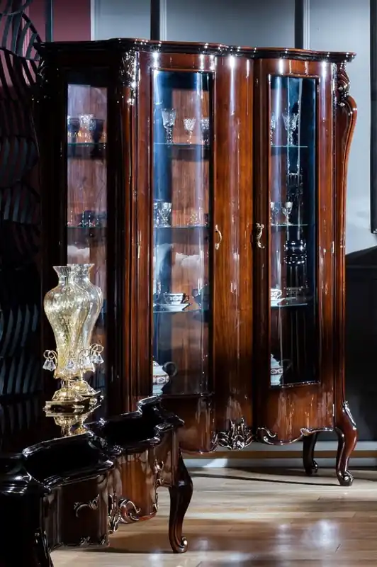 Günstig Casa Padrino Luxus Barock Vitrine Dunkelbraun / Gold - Handgefertigter Massivholz Vitrinenschrank mit 2 Glastüren - Barock Möbel