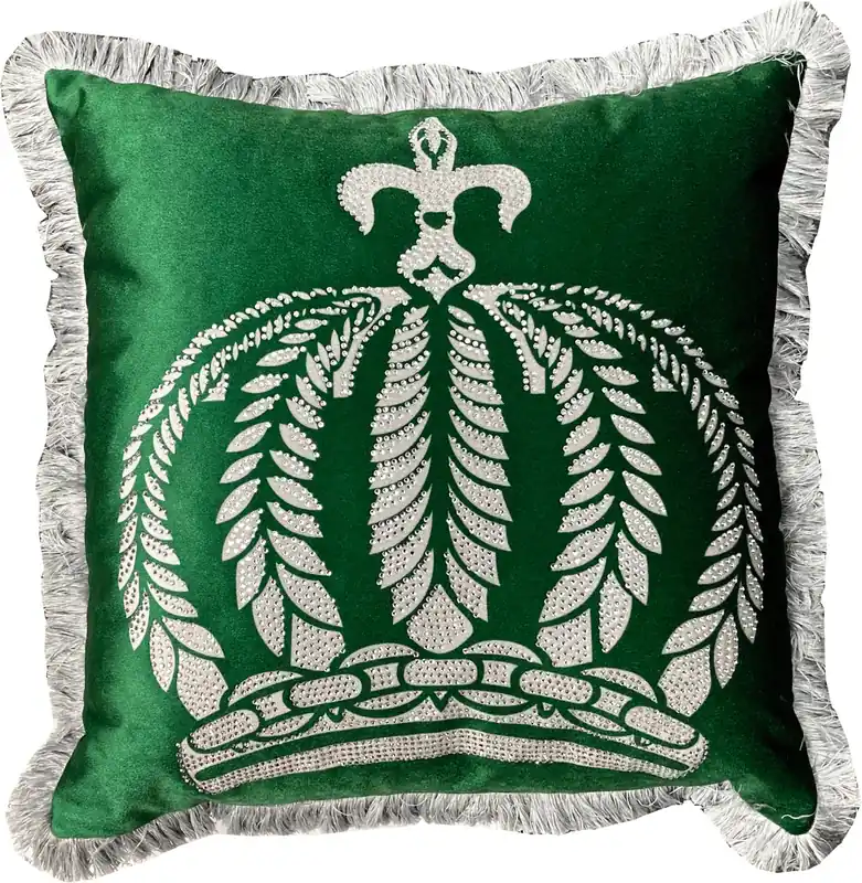Harald Glööckler Pompöös Kissen by Casa Padrino Grün / Silber Krone mit Strass Steinen - Luxus Deko Zierkissen Wochenendangebot