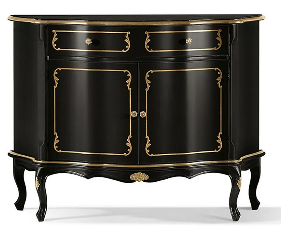 Casa Padrino Luxus Barock Sideboard Schwarz / Gold - Prunkvoller Massivholz Schrank mit 2 Türen und Schublade - Barock Wohnzimmer & Hotel Möbel - Luxus Qualität - Made in Italy Direktkauf