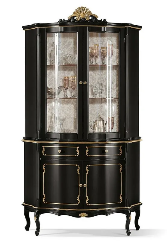 Direktkauf Casa Padrino Luxus Barock Vitrine Schwarz / Gold - Prunkvoller Barock Vitrinenschrank mit 4 Türen und Schublade - Barock Möbel - Luxus Qualität - Made in Italy