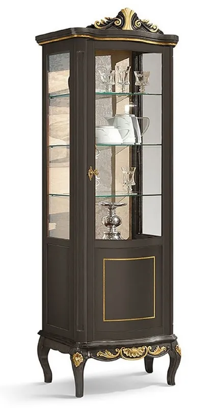 Casa Padrino Luxus Barock Vitrine Schwarz / Gold - Prunkvoller Barock Vitrinenschrank mit Glastür und 3 Glasregalen - Barock Möbel - Luxus Qualität - Made in Italy Echt