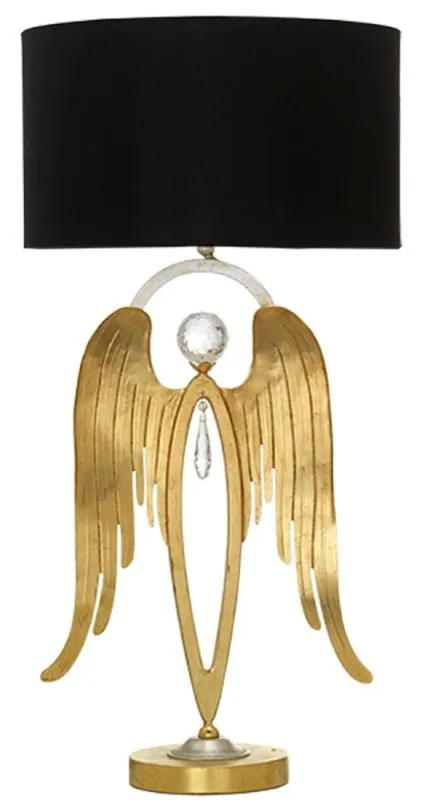Markenware Casa Padrino Luxus Tischleuchte Engel Gold / Silber / Schwarz Ø 28 x H. 56,5 cm - Moderne Schreibtischleuchte mit edlem Swarovski Kristallglas - Luxus Qualität - Made in Italy