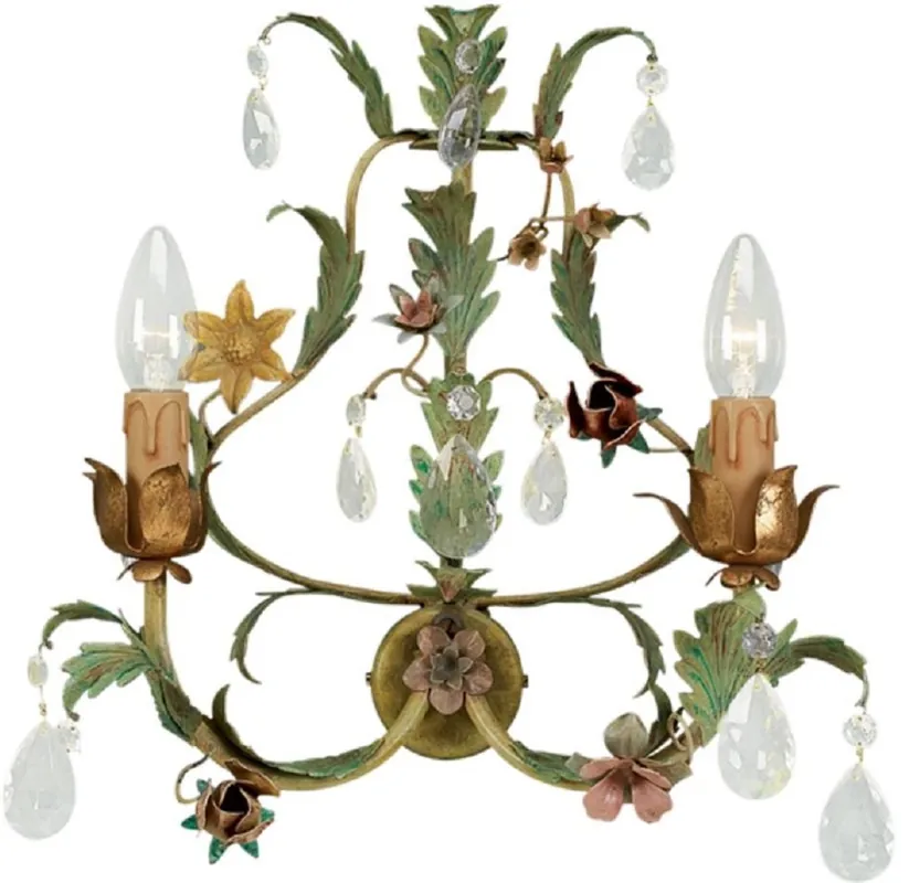 Casa Padrino Luxus Jugendstil Kristall Wandleuchte Rosen & Blumen Grün / Mehrfarbig 35 x 16 x H. 38 cm - Barock & Jugendstil Wandleuchten Knallerangebot
