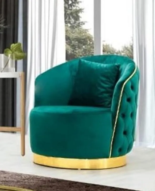 Neue Kollektion Casa Padrino Luxus Chesterfield Sessel Grün / Gold 90 x 95 x H. 75 cm - Moderner Wohnzimmer Sessel - Chesterfield Wohnzimmer Möbel
