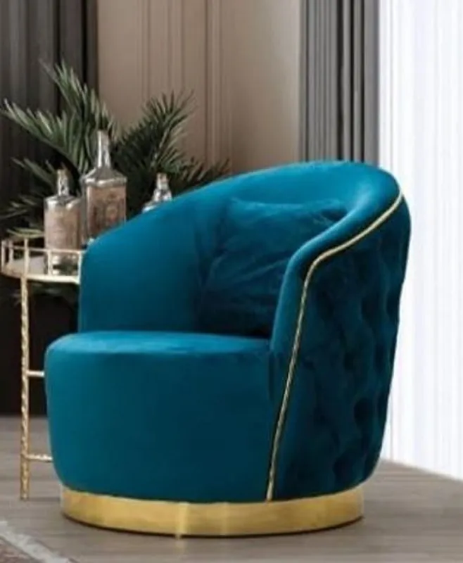 Casa Padrino Luxus Chesterfield Sessel Türkis / Gold 90 x 95 x H. 75 cm - Moderner Wohnzimmer Sessel - Chesterfield Wohnzimmer Möbel Online Kaufen