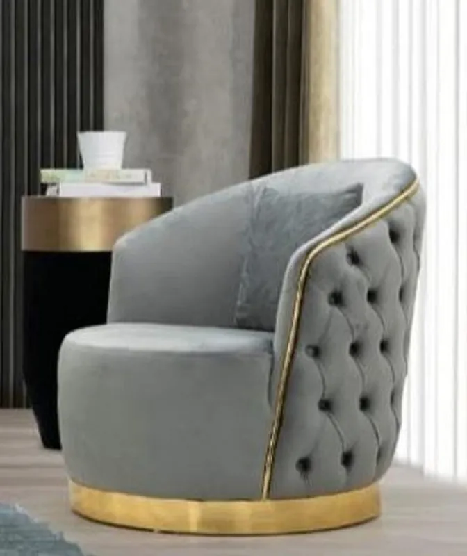 Casa Padrino Luxus Chesterfield Sessel Grau / Gold 90 x 95 x H. 75 cm - Moderner Wohnzimmer Sessel - Chesterfield Wohnzimmer Möbel Solange Der Vorrat Reicht