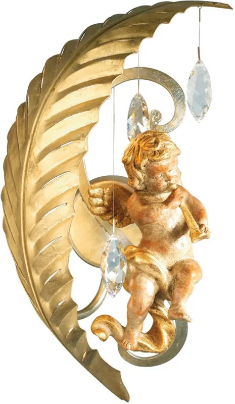 Casa Padrino Luxus Jugendstil LED Wandleuchte Engel Gold 18 x 17 x H. 35 cm - Elegante Metall Wandleuchte mit Swarovski Kristallglas - Barock & Jugendstil Wandleuchten Preis Gesenkt