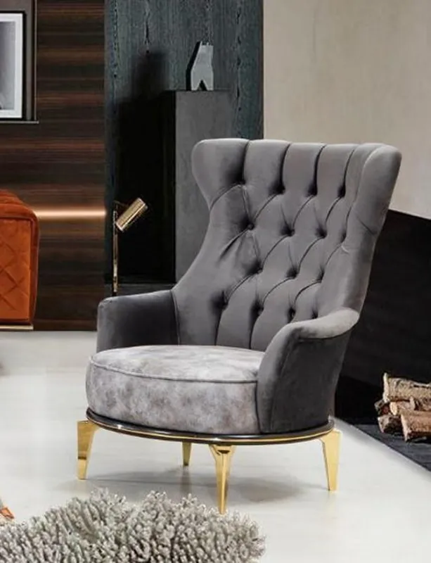 Casa Padrino Luxus Sessel Grau / Gold 75 x 90 x H. 95 cm - Moderner Wohnzimmer Sessel - Wohnzimmer Möbel Neu