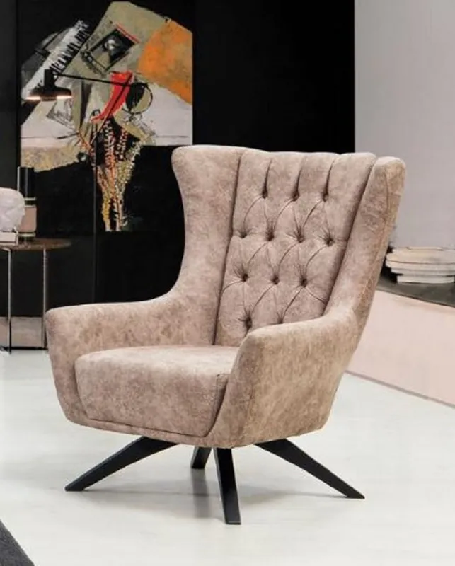 Direktkauf Casa Padrino Luxus Chesterfield Sessel Beige / Schwarz 75 x 90 x H. 95 cm - Moderner Wohnzimmer Sessel - Chesterfield Wohnzimmer Möbel
