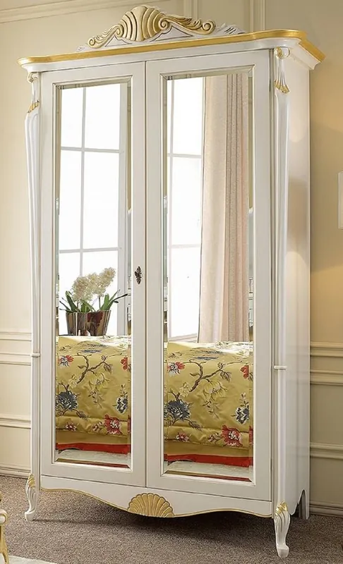 Casa Padrino Luxus Barock Schlafzimmerschrank Weiß / Gold - Handgefertigter Mahagoni Kleiderschrank mit 2 verspieglten Türen - Barock Schlafzimmer Möbel - Luxus Qualität - Made in Italy Nur Für Kurze Zeit