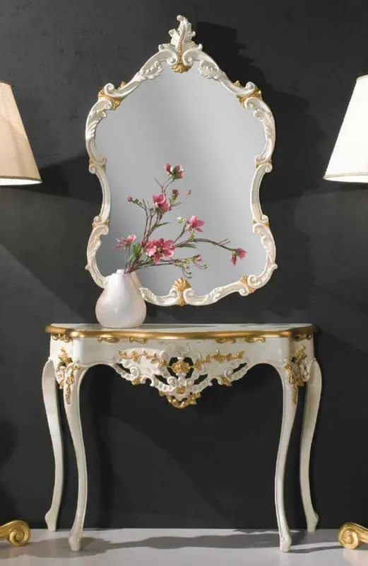 Top-Preis Casa Padrino Luxus Barock Spiegelkonsole Elfenbeinfarben / Gold - Barock Konsole mit Wandspiegel - Prunkvolle Barock Hotel & Schloß Möbel - Luxus Qualität - Made in Italy