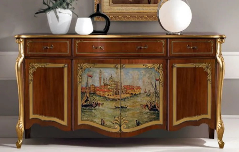 Casa Padrino Luxus Barock Sideboard Braun / Mehrfarbig / Gold - Prunkvoller Massivholz Schrank - Barock Wohnzimmer & Hotel Möbel - Luxus Qualität - Made in Italy Neu Im Sortiment