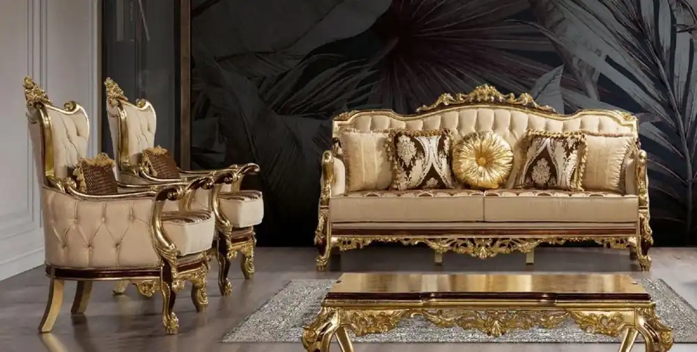 Kracherpreis Casa Padrino Luxus Barock Wohnzimmer Set Beige / Braun / Gold - 2 Barock Sofas mit Muster & 2 Barock Sessel mit Muster & 1 Barock Couchtisch - Barock Wohnzimmer Möbel
