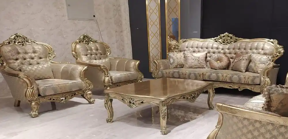 Heißes Angebot Casa Padrino Luxus Barock Wohnzimmer Set Gold / Grün / Gold - 2 Barock Sofas mit Muster & 2 Barock Sessel mit Muster & 1 Barock Couchtisch - Barock Wohnzimmer Möbel