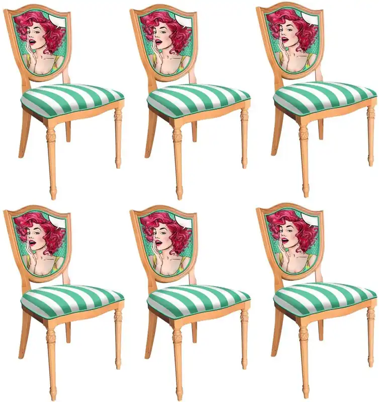 Geprüft Casa Padrino Art Deco Esszimmerstuhl Set Grün / Weiß / Mehrfarbig / Naturfarben - 6 Handgefertigte Art Deco Küchen Stühle mit Design und Streifen - Art Deco Esszimmer Möbel