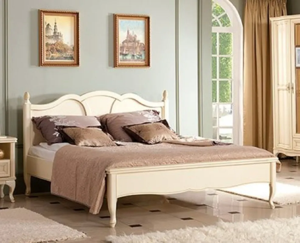 Casa Padrino Luxus Jugendstil Doppelbett Cremefarben 194 x 214,2 x H. 107,5 cm - Elegantes Massivholz Bett - Barock & Jugendstil Schlafzimmer Möbel Nur Für Kurze Zeit